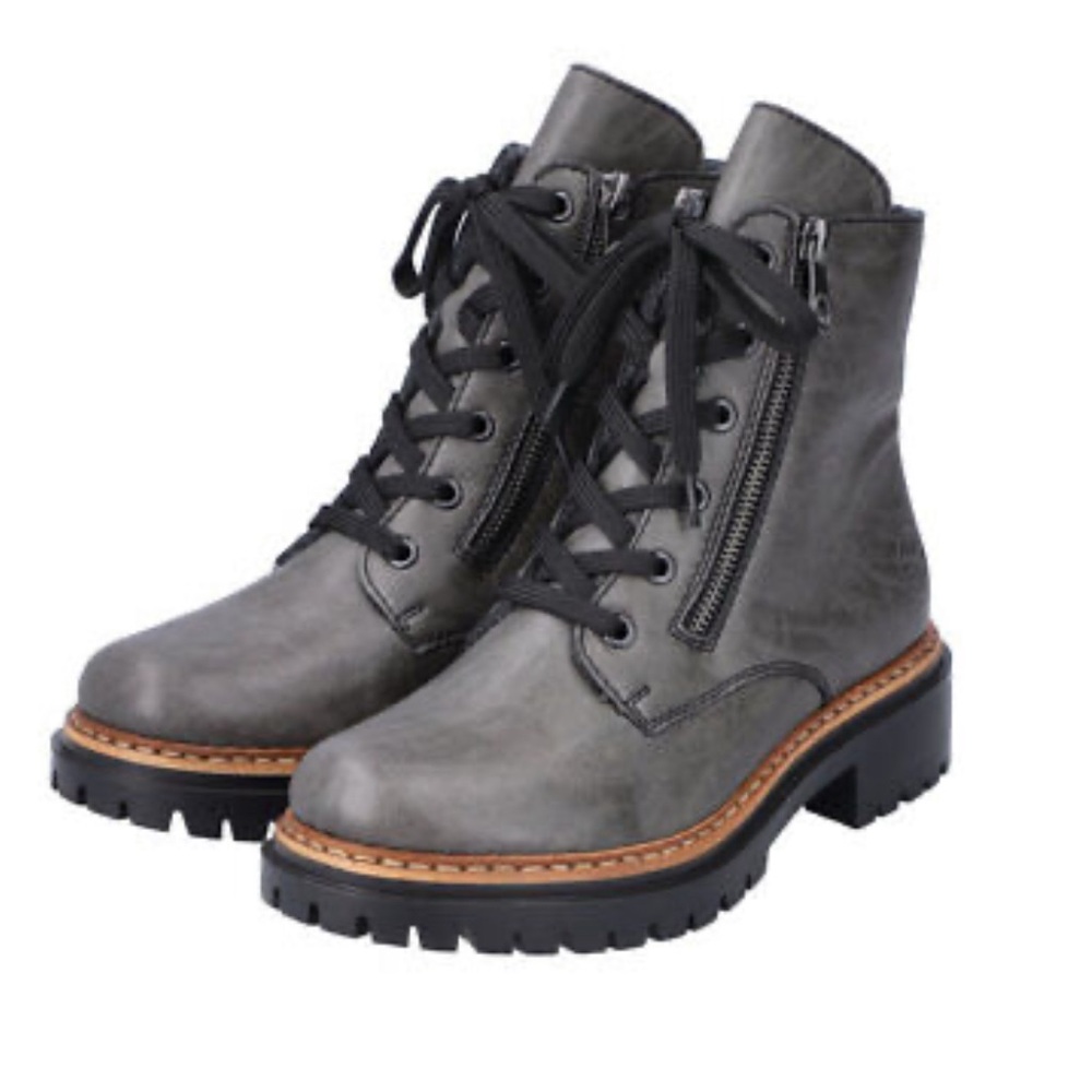 Rieker Gray Lace-Up Ankle Combat Boots